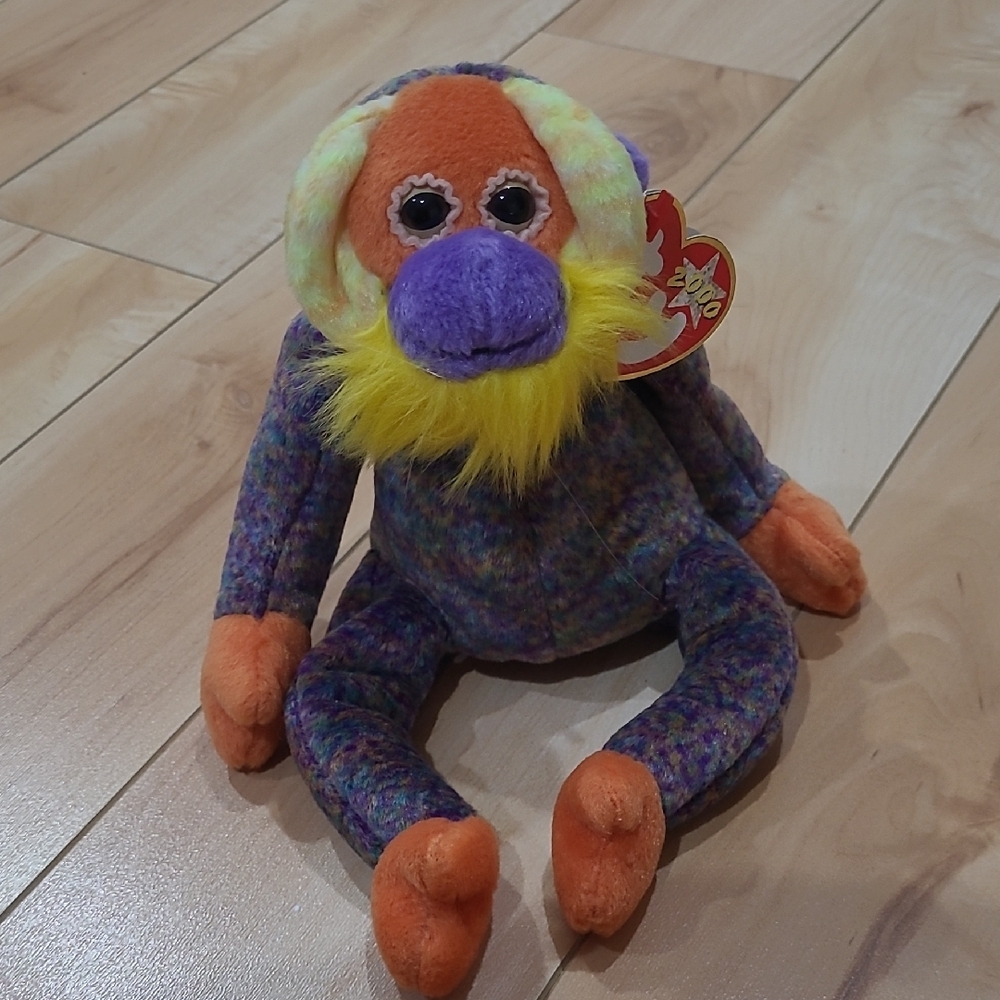 2/$20 Ty 2000 Multicolor Plush Monkey "Bananas" with Orange and Purple
